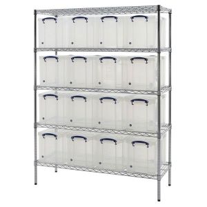 Chrome wire Shelving (1220 x 455) 16 x 24 litres Really Useful Boxes