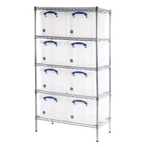 Chrome Wire Shelving (915 x 455) 8 x 35 litre Really Useful Boxes 